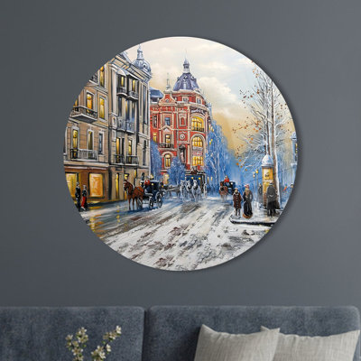 Art mural paysage de neige enneigé sur un paysage de verre trempé pour la décoration de la maison et du bureau_Rond