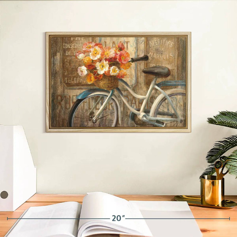 Rendez-vous au café II, Cadre flottant en bois naturel, 13 po x 9 po