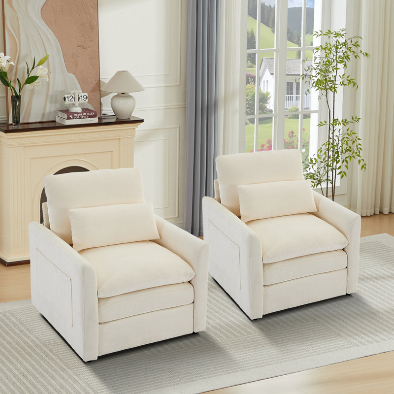 Chaise d'appoint moderne rembourrée avec coussin lombaire (ensemble de 2), Beige
