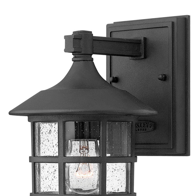 Black Aluminum Outdoor Wall Lantern with Clear Seedy Glass