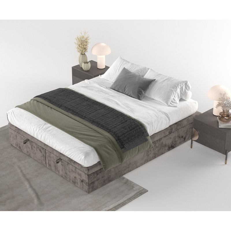 Upholstered Bed HICKORY With Storage, Super King (6'), Brown