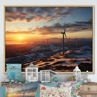 «Sunset Wind Turbines Mountain View I - Wind Turbines», art mural