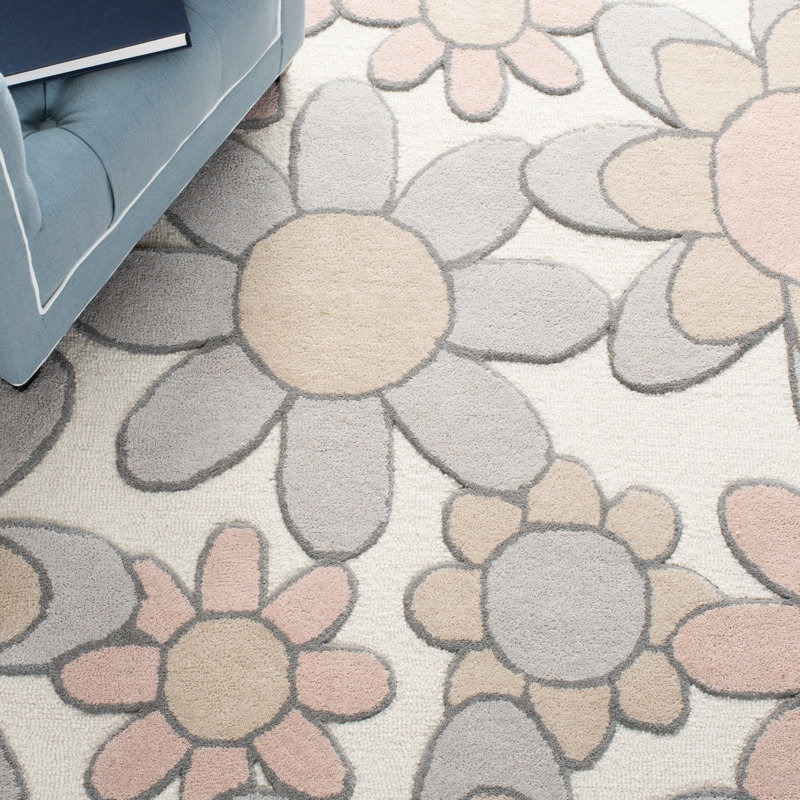 Tapis gris / rose en laine touffeté à la main Asger, Rectangle 8 pi x 10 pi