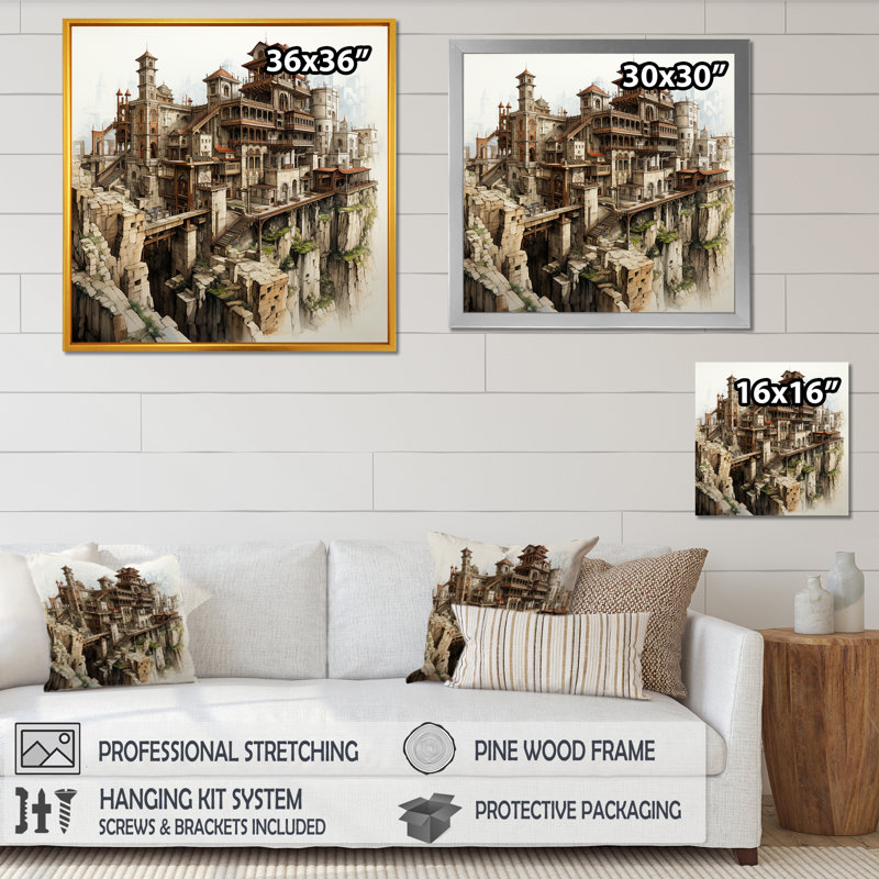 «Alytic dessin of A Fortresses I »sur impression sur toile, Cadre naturel flottant, 24" H x 24" W