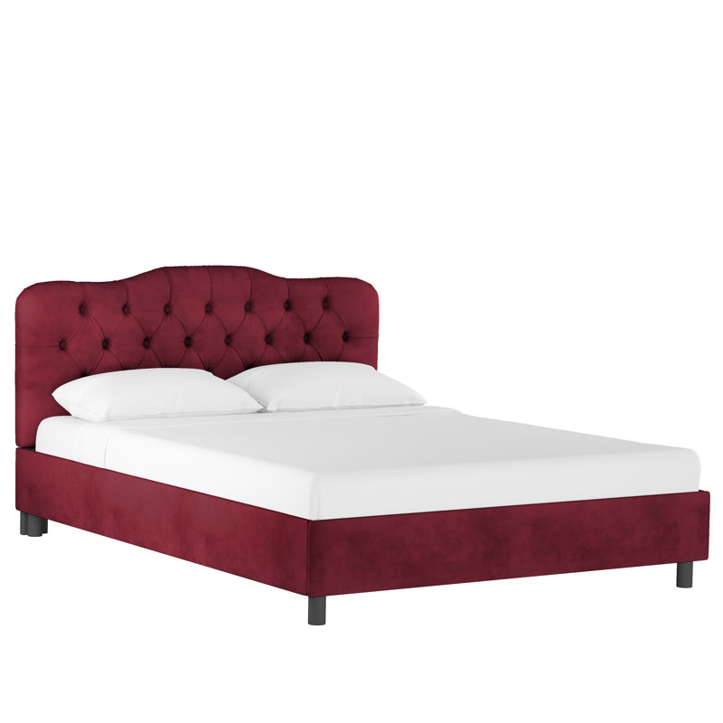 Pires Upholstered Platform Bed, King, Classic Berry Velvet