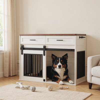 Meuble de rangement pour chien 44,5 po avec porte de grange coulissante