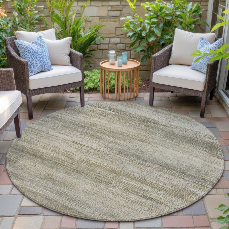 Machine Washable Indoor/Outdoor Xhevrie Taupe Rug, Round 8'
