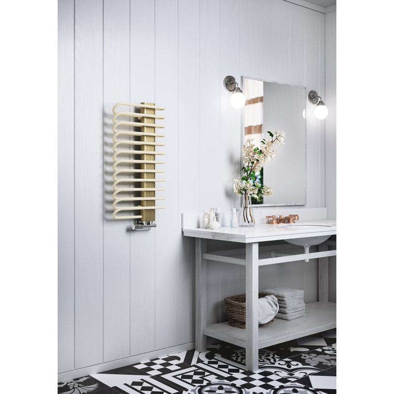 Michelle Heated Towel Rail in Two Tones, 1200x500, Cream Bars and Brushed Brass Masking