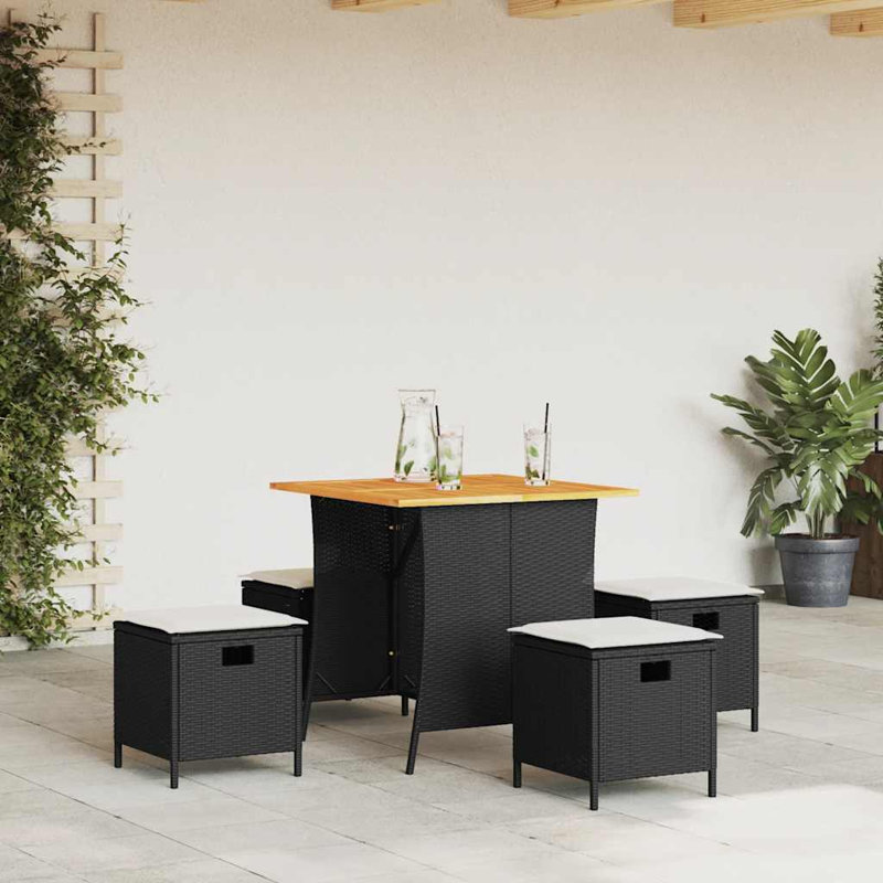 5 Piece Patio Dining Set With Cushions Poly Rattan, White, Black