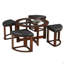 Ensemble de table ronde avec plateau en bois massif et table basse avec 4 tabourets
