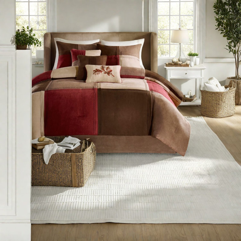Ensemble de literie confortable en microsuède de polyester, rouge pour le confort de la maison