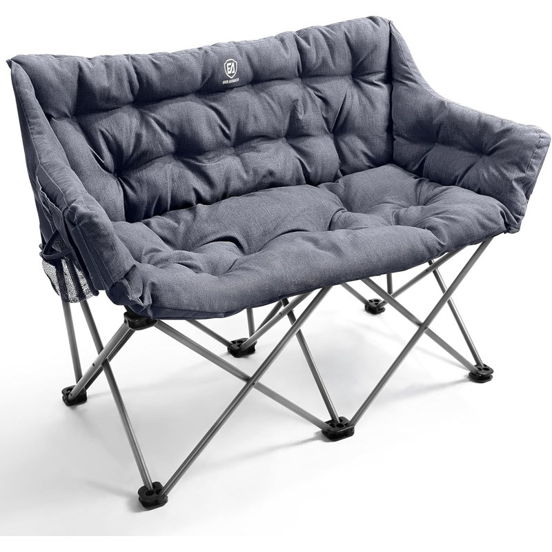 Double Camping Chair for Adults, Padded Folding Camping Love Seat Bench with Side Pocket
