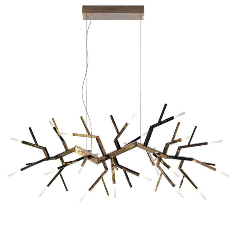 Lustre Acropora à branches claires, Or antique, Fumée, 113"” Wide x 32 Depth x 25" Height
