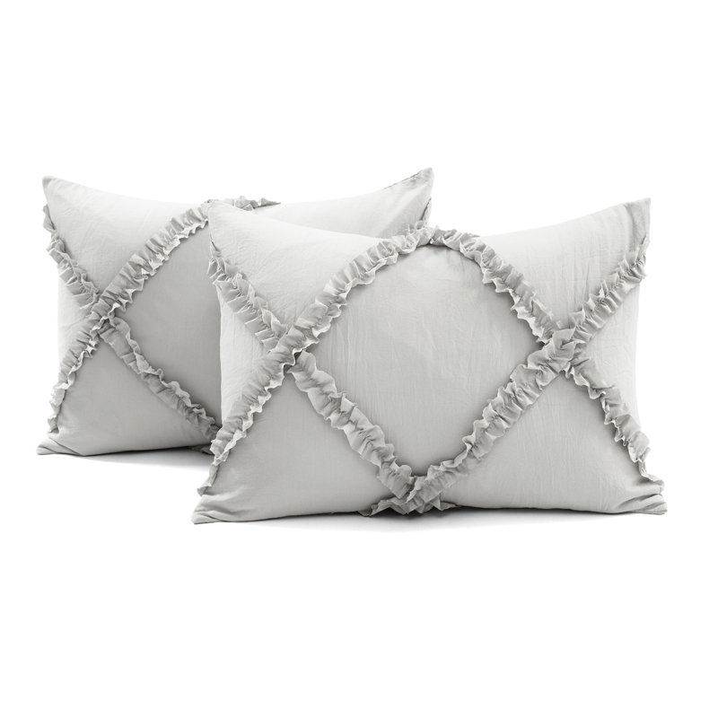 Light Gray Ruffle Diamond Full Comforter Set