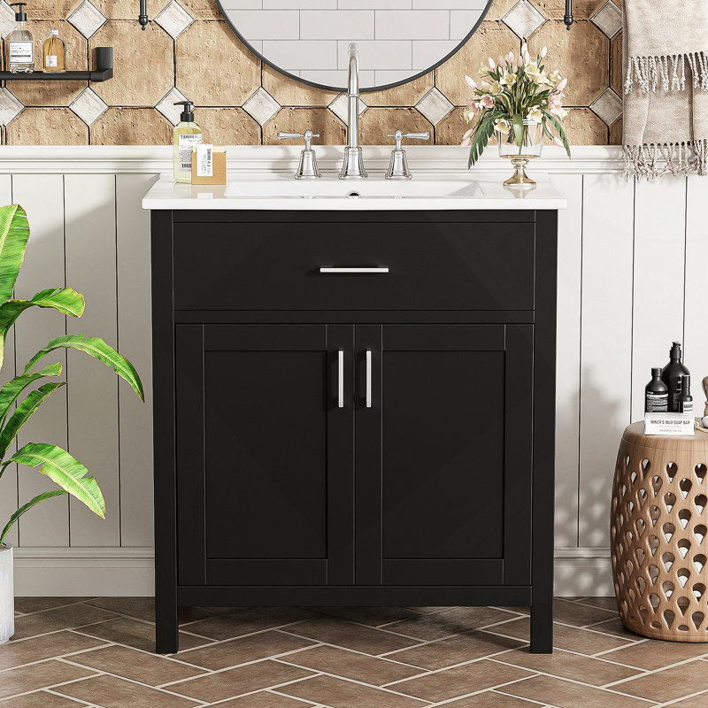 Meuble-lavabo de 30 pouces avec lavabo en céramique et beaucoup de rangement - le choix parfait pour les petites salles de bain