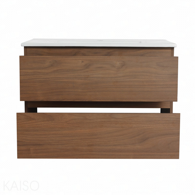 Ensemble de meuble-lavabo mural 30 po avec lavabo en céramique, 2 tiroirs à fermeture en douceur, ensemble Kd, 30"