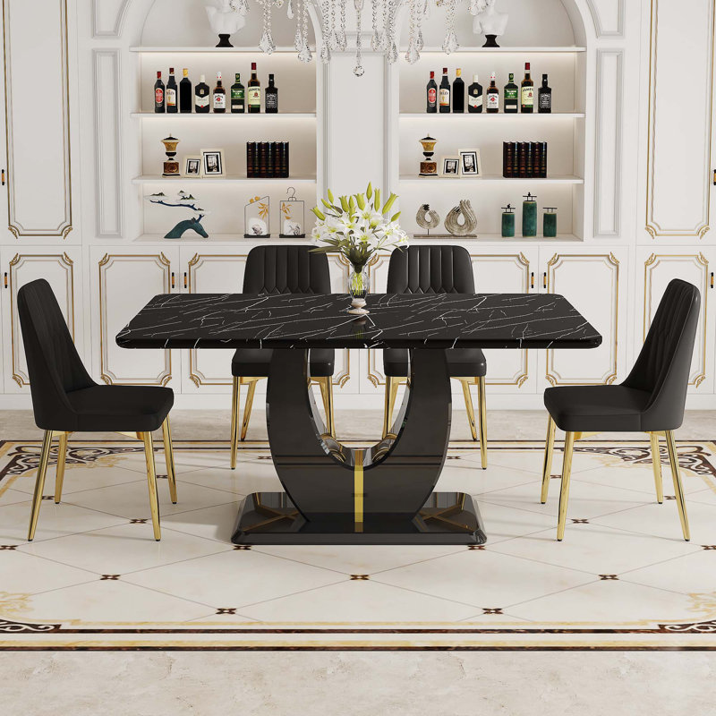 Ensemble de table de salle à manger, Noir et or, 5
