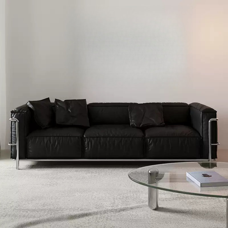 Canapé minimaliste Mid-Century, H 24,8 po x l 86,61 po x P 28,74 po, Noir