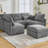Modern, U-Shaped, Sectional , Movable , Ports, Phone Holder, Lumbar Pillows, Living Room, Grey, Chenille Upholstery, Modular Design Multi-Functional 85.4" With Built-In Charging, And Three Ergonomic-261839651