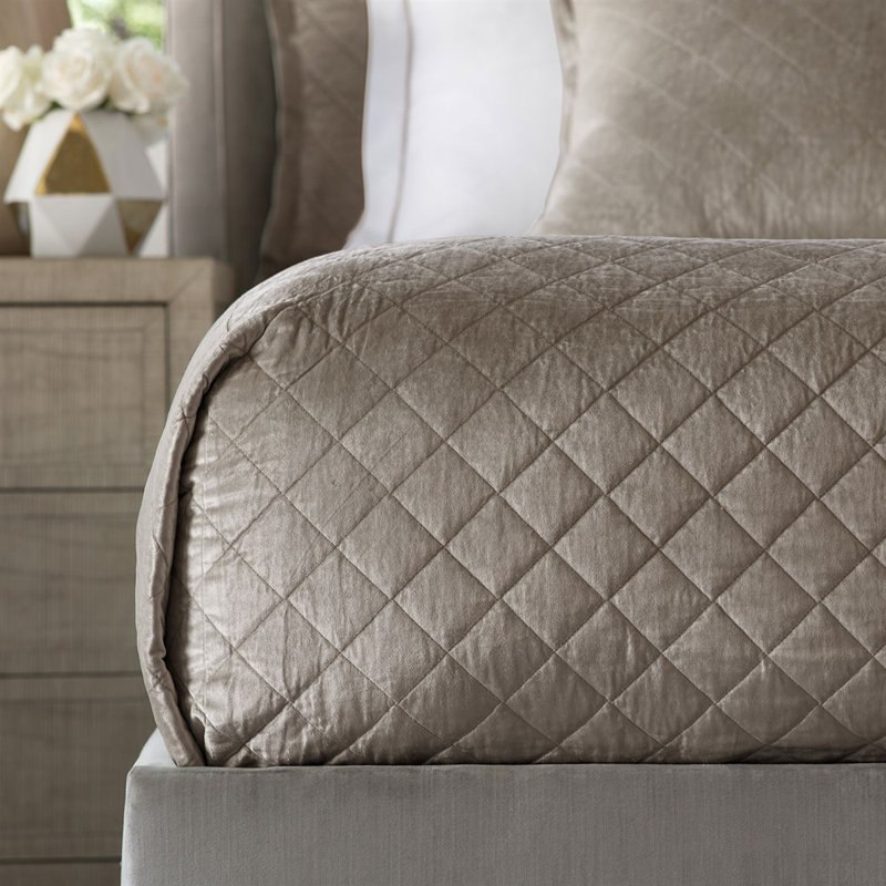 Chloe Champagne Velvet Diamond Quilted Queen Coverlet