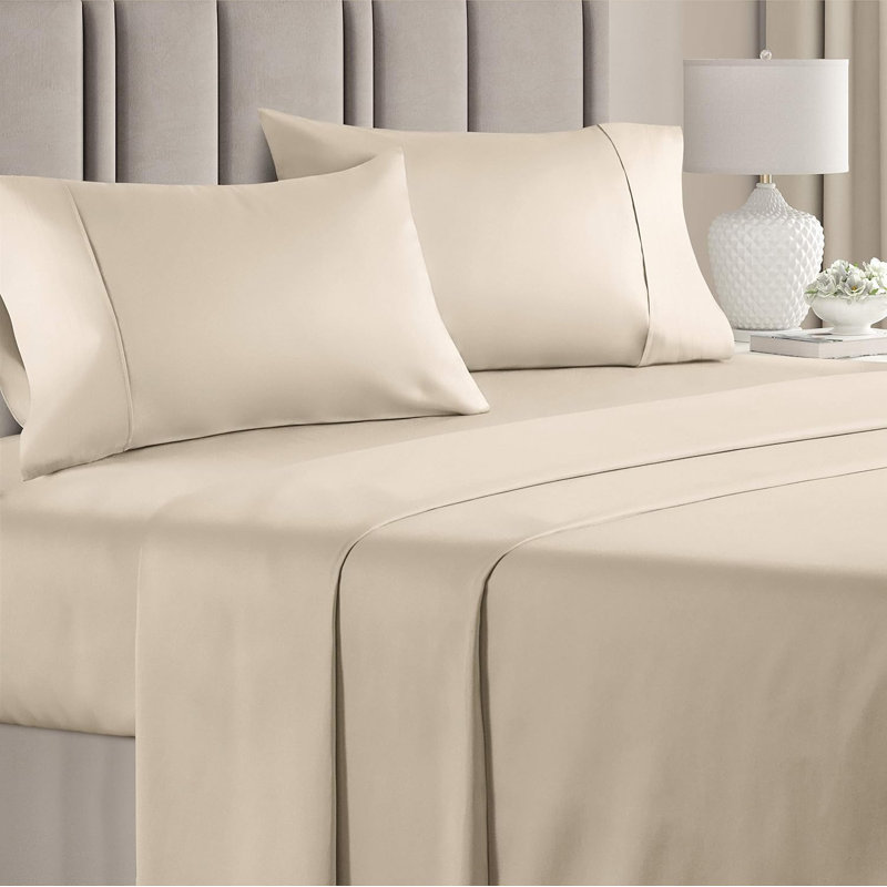100% Cotton Sheet Set, 1000 Thread Count Hotel Luxury Bedding, Soft & Durable Bed Sheets, 4 Piece Set, Cream
