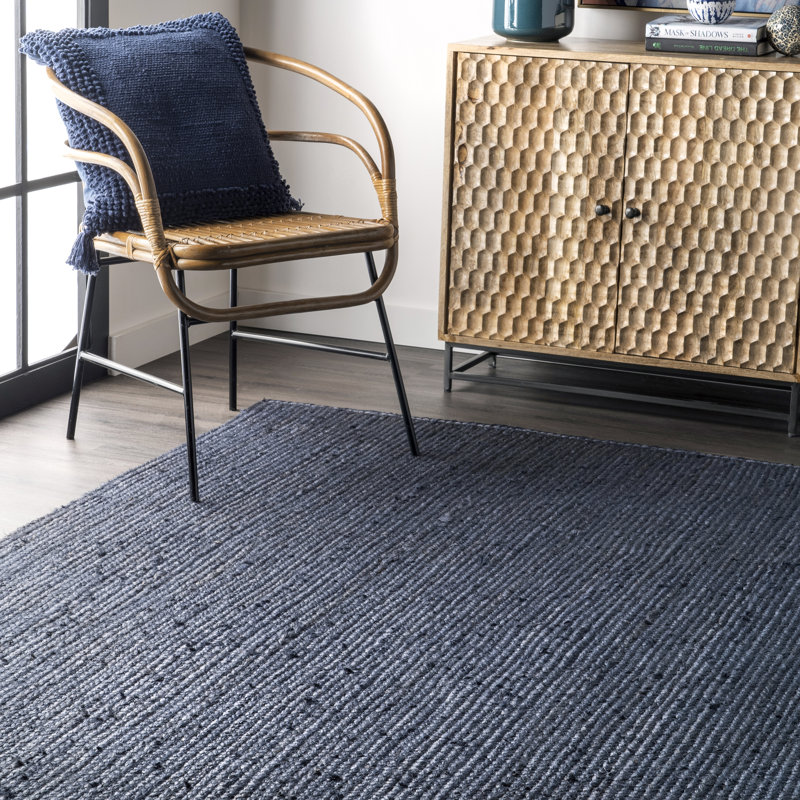 Berowalt Farmhouse Handmade Tufted Jute Navy Rug, Rectangle 7'6" x 9'6"
