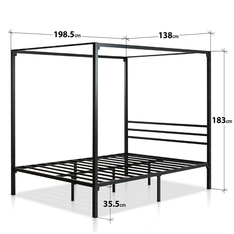 Toulouse Metal Platform Bed frame with Canopy Frame, Black, Double (4'6)