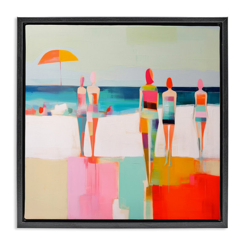 Strolling on Beach Framed Floater Canvas Wall Art by Irena Orlov, Black, 18" H x 18" W