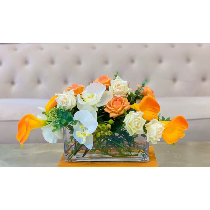 Thanksgiving Centerpiece: Orange Calla Lilies & White Roses