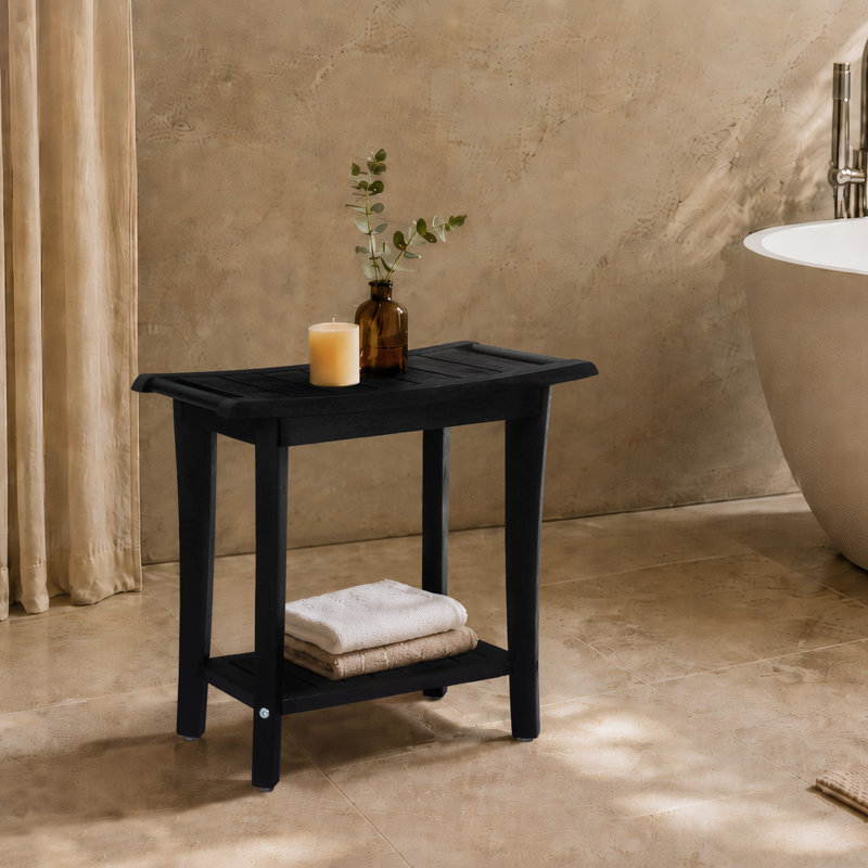 Banc de douche en bois massif de 19 po de largeur, Noir, noir, noir, noir