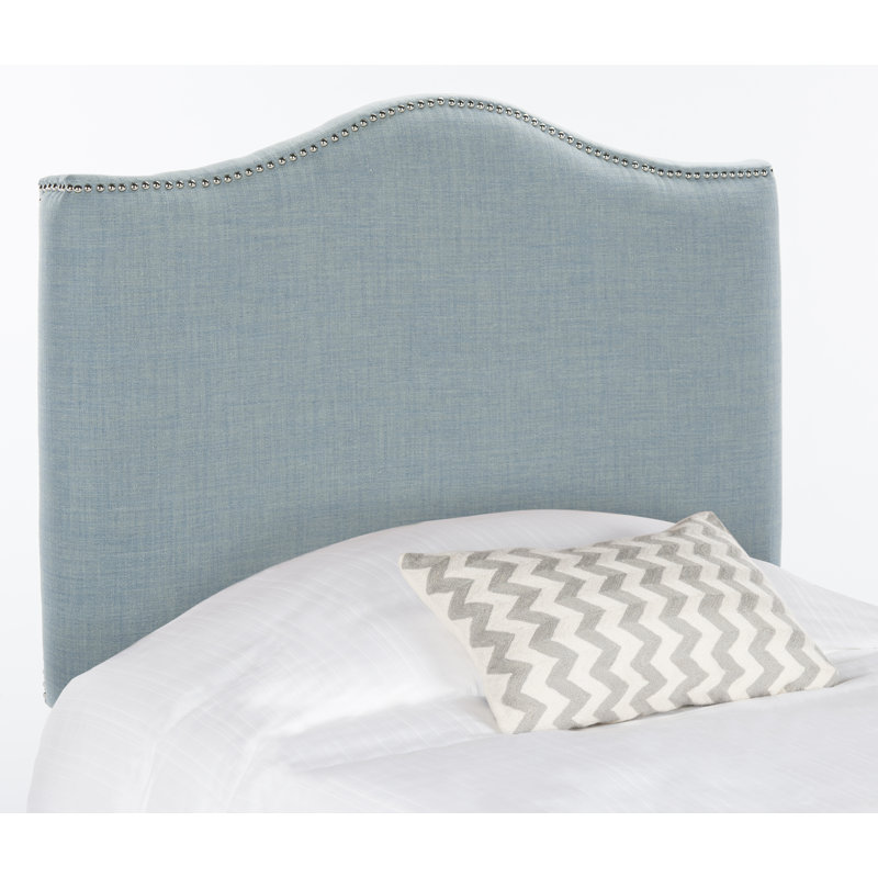 Laken Upholstered Headboard, Twin, Sky Blue Polyester Blend, Silver