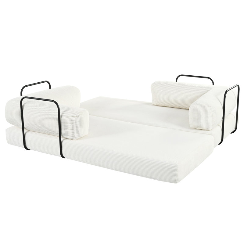 Canapé-lit modulaire en L en velours côtelé, Beige, H 26,2 po x l 116,1 po x P 79,9 po