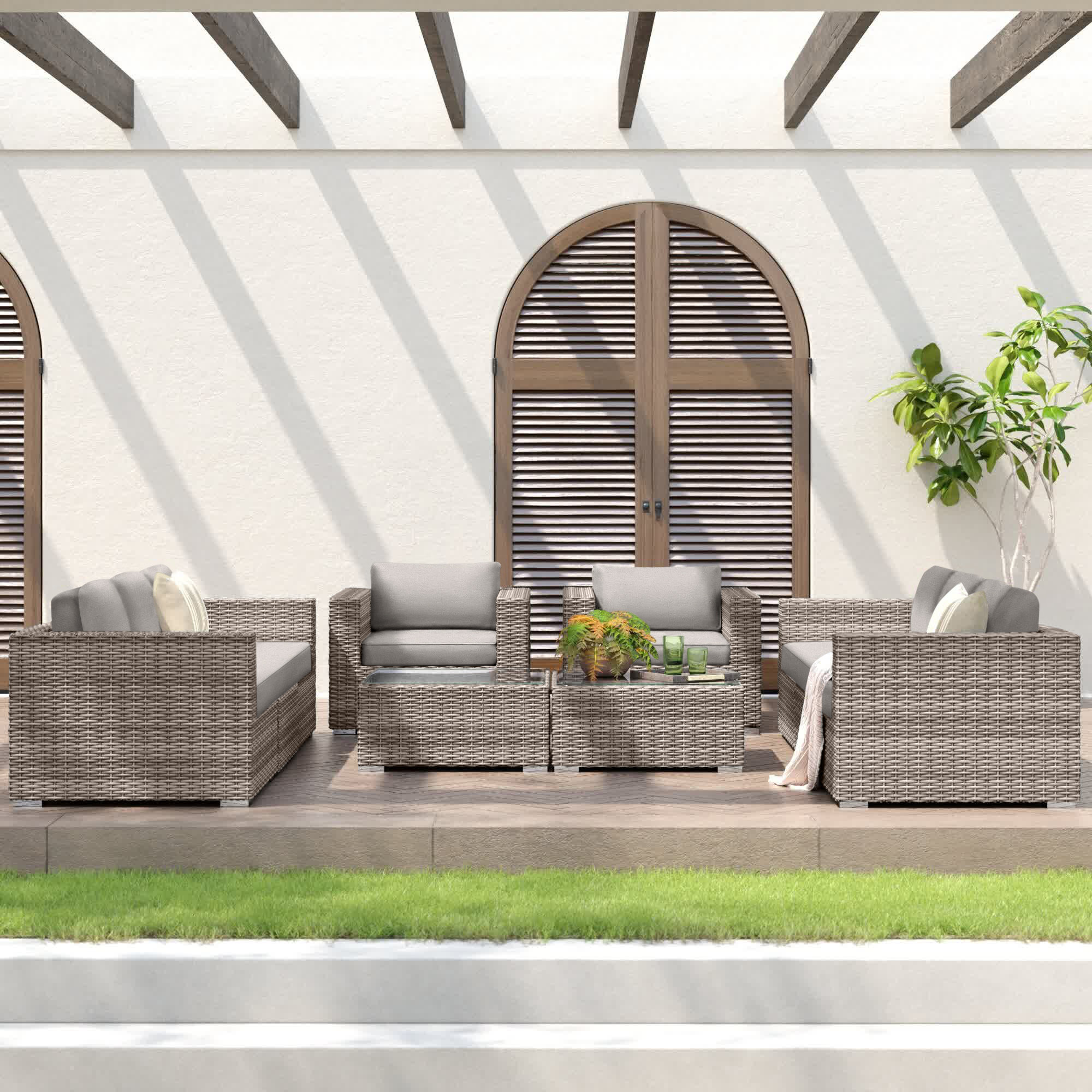 Franke Wicker 8 Person Seating Group, Gray, Canvas Canvas Sunbrella® Canvas