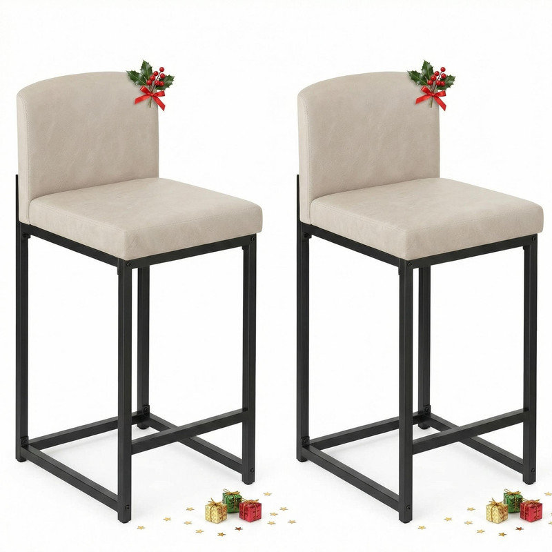 Counter Stool with Metal Frame, Beige
