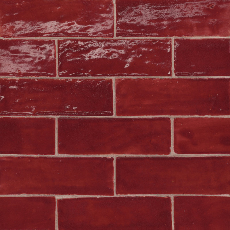 Carreau de terrain zellige brillant 2 po x 6 po Zagora, Rouge