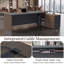 Bureau de direction ergonomique de luxe en forme de L avec rangements intégrés et prises électriques intégrées. Bureau de direction en noyer-1323167286-1323167304
