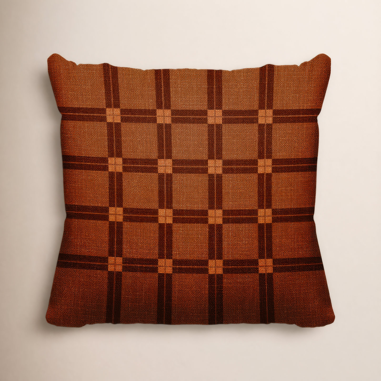 Plaid Indoor/Outdoor Throw Pillow, 19" W x 19" H, Burnt Orange