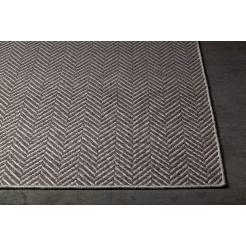 Tapis gris fait main dhurrie chevron Schram, Rectangle 9 pi x 13 pi