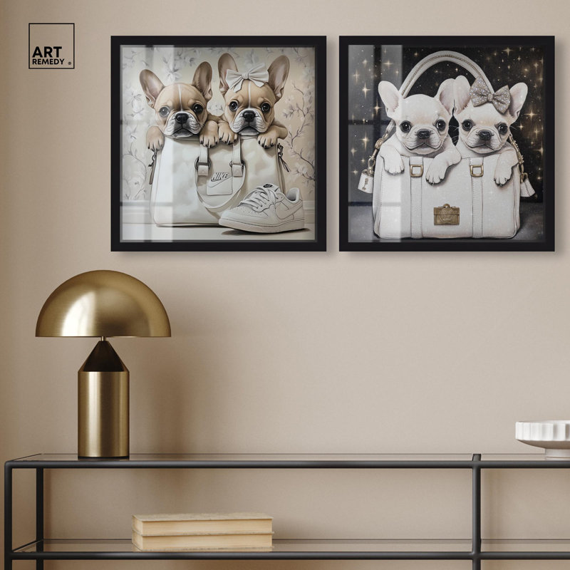 Décoration murale mode Glam Parisian Pups par Art Remedy, H 17 po x l 17 po, Noir
