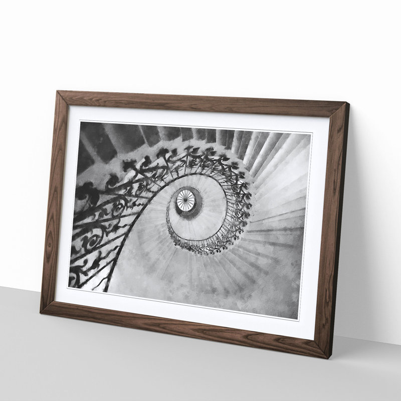 Spiral Staircase - Picture Frame Painting Print, 45cm H x 63cm W x 2cm D, Walnut Framed