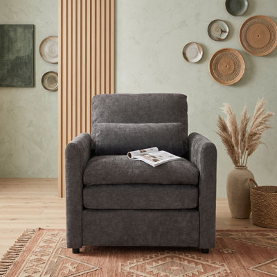 Fauteuil rembourré avec coussin en mousse double couche, coussin lombaire amovible, accoudoirs roulés et assise profonde
