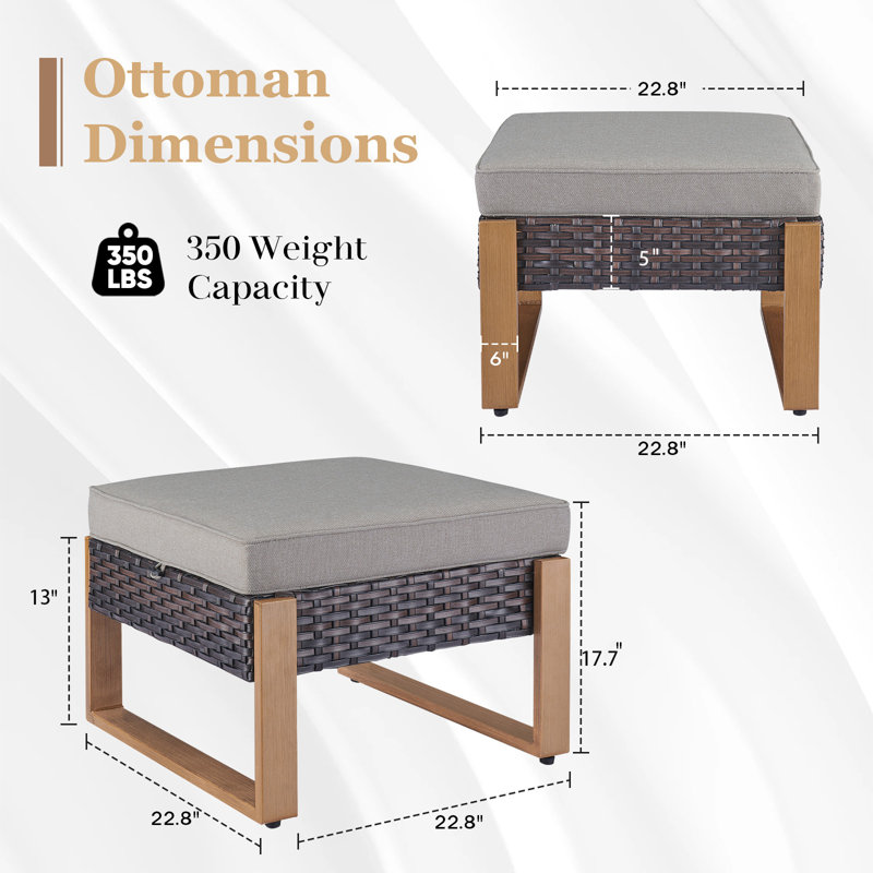 Drazen Outdoor Wicker Sofa Set - 3-Seat Sofa & 2 Ottomans For Patios & Gardens, Brown, Gray