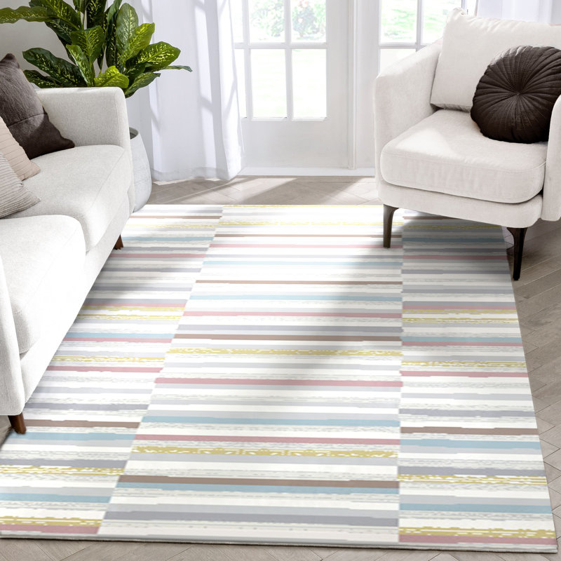 Delia Stripes Modern Light Blue Area Rug, Rectangle 120 x 160cm