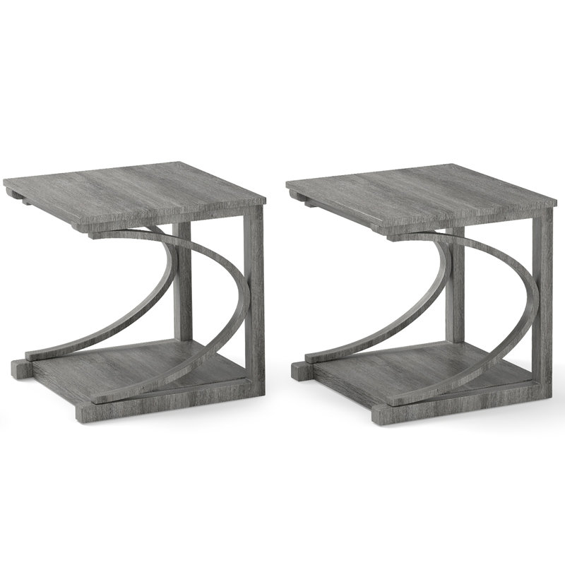  2 pièces de table de bout de 24 po avec tablette de rangement et structure en bois d'hévéa pour petits espaces