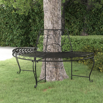 Half Round Tree Bench Diameter 63" Black Steel by Lark Manor