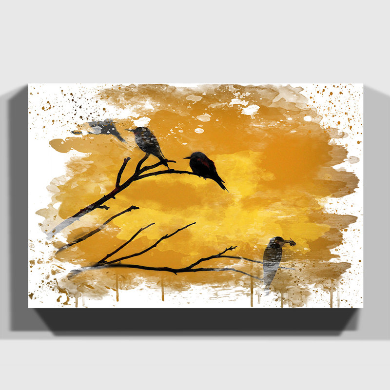 Birds on the Branch of a Tree - Wall Art, 35cm H x 50cm W, Wrapped Canvas