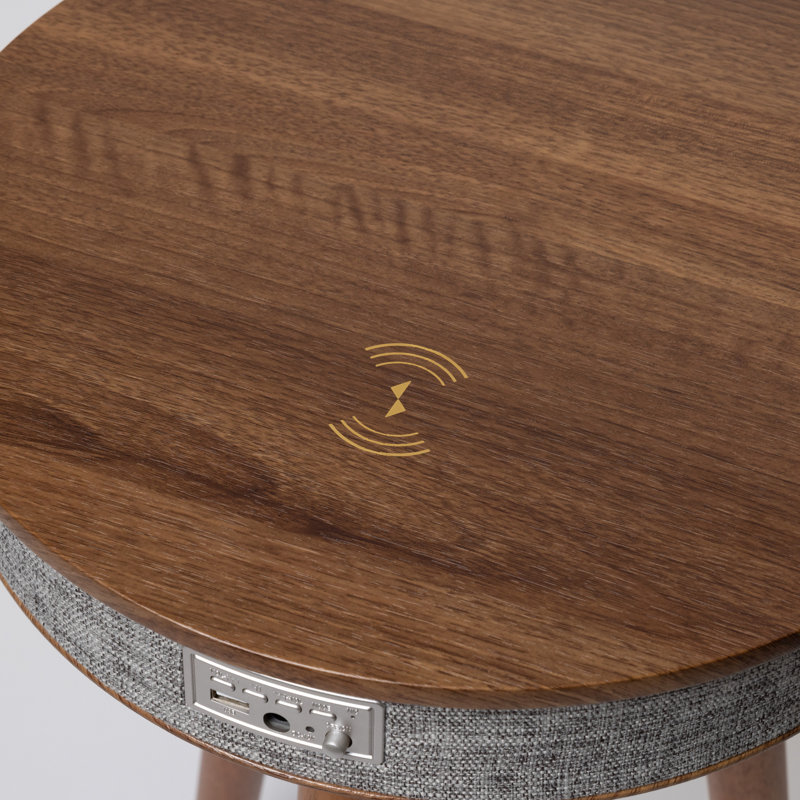Table intelligente Rusée avec haut-parleur et chargeur sans fil, Noyer