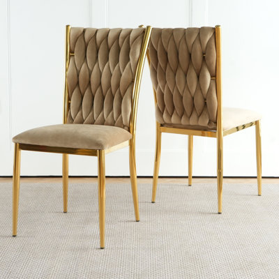 Modern Simple Brown Velvet Dining Chair, Family Bedroom Stool Back Student Table Chair, Gold-Plated Metal Chair Legs, Suitable For Dining Room Kitchen