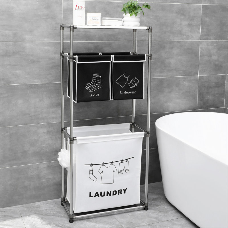 Laundry Hamper 3 Tier Laundry Sorter With 4 Removable Bags For Organizing Clothes, Laundry, Lights, Darks,Three Hooks