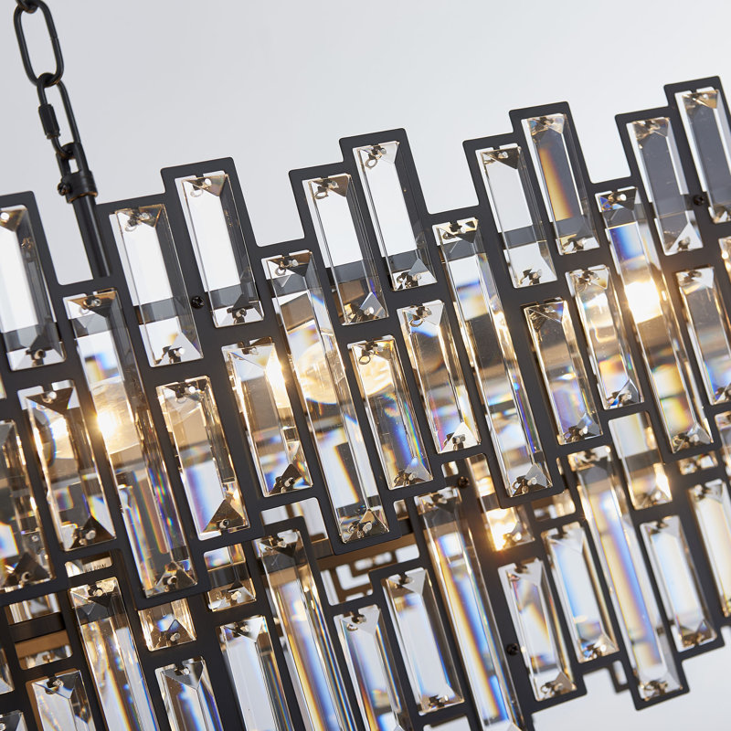 Light Dimmable Modern Rectangle Crystal Chandelier, Matte Black